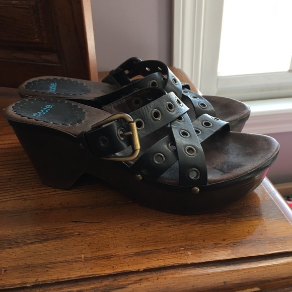 Nicole Black Wedge Sandals 7M - Picture 1 of 5